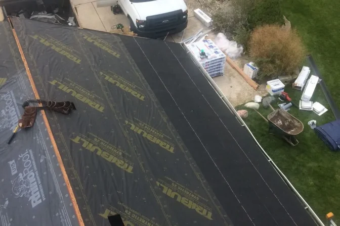 roof before shingle roof installation shown from a bird's eye view